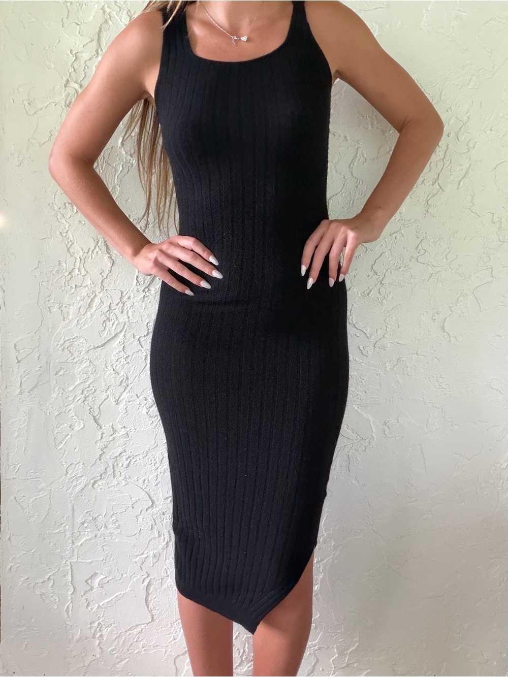 AllSaints Black Ribbed Tank Midi Dress